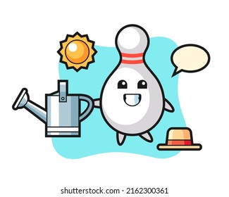 Cartoon character of bowling pin holding watering can , cute style design for t shirt, sticker, logo element