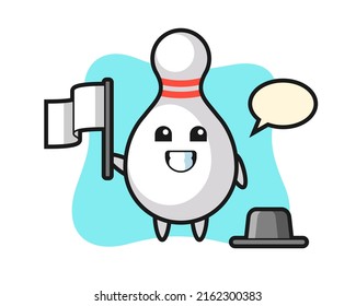 Cartoon character of bowling pin holding a flag , cute style design for t shirt, sticker, logo element