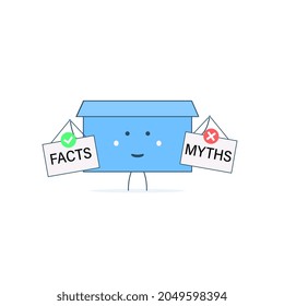 Cartoon Character Box with Text on Tablet, Facts or Myths.