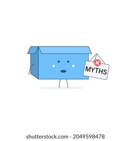 Cartoon Character Box with Text on Tablet, Myths.