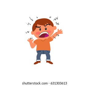 Cartoon character boy angry; isolated vector illustration.