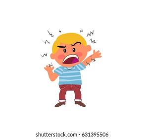Cartoon character boy angry; isolated vector illustration.