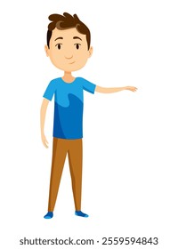 Cartoon character boy. Cute kid posture and attitude in positive attitude, doing activity. Cartoon vector illustration