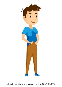 Cartoon character boy. Cute kid posture and attitude in positive attitude, doing activity. Cartoon vector illustration