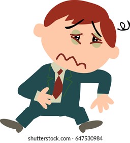 Cartoon character boy dressed businessman sick; isolated vector illustration.