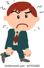 Cartoon character boy dressed businessman, angry; isolated vector illustration.