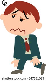 Cartoon character boy dressed businessman dizzy; isolated vector illustration.