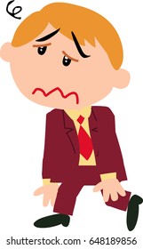 Cartoon character boy dressed like a businessman dizzy; isolated vector illustration.