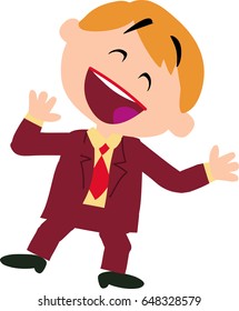 Cartoon character boy dressed like a businessman cheerful; isolated vector illustration.