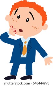 Cartoon character boy dressed like a businessman in surprise; isolated vector illustration.