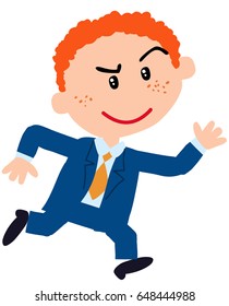 Cartoon character boy dressed like a businessman running; isolated vector illustration.