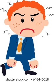 Cartoon character boy dressed like a businessman, angry; isolated vector illustration.