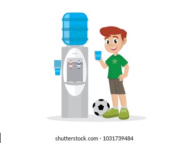 Cartoon character, Boy drinking water in water cooler.,vector eps10