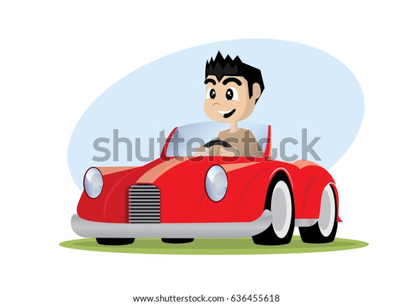 Cartoon\
character, Boy driving car., vector\
eps10