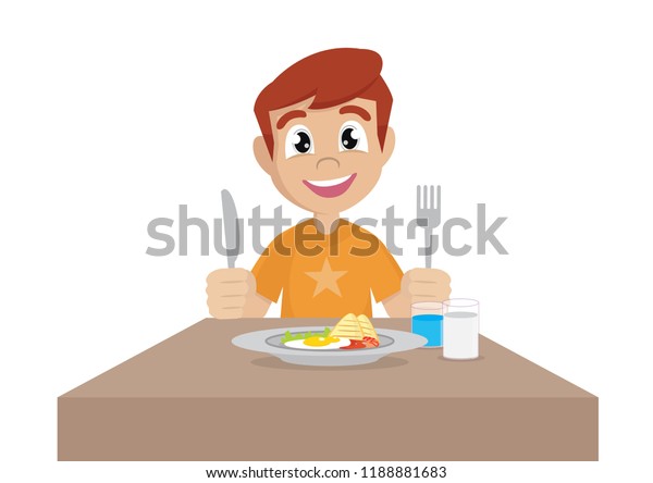 Cartoon Character Boy Eat Breakfast Vector Stock Vector (Royalty Free ...