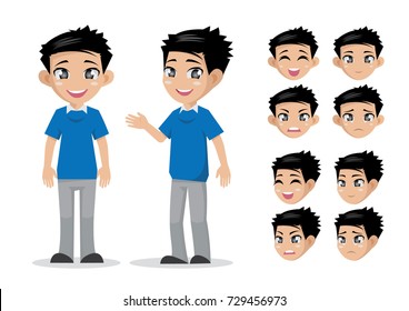 Cartoon character, Boy face, front, side., vector eps10