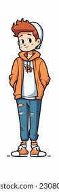 A cartoon character of a boy. flat cartoon character, stylish boy, fashion boy isolated in white background. 2d outline style men character. vector illustration.