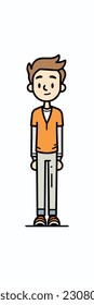 Caricatura de un niño. personaje de caricatura plana, chico elegante, chico de moda aislado de fondo blanco. 2.º personaje masculino de estilo de contorno. ilustración vectorial.
