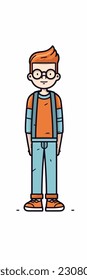 Caricatura de un niño. personaje de caricatura plana, chico elegante, chico de moda aislado de fondo blanco. 2.º personaje masculino de estilo de contorno. ilustración vectorial.