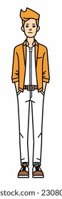 A cartoon character of a boy. flat cartoon character, stylish boy, fashion boy isolated in white background. 2d outline style men character. vector illustration.