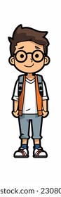 Caricatura de un niño. personaje de caricatura plana, chico elegante, chico de moda aislado de fondo blanco. 2.º personaje masculino de estilo de contorno. ilustración vectorial.