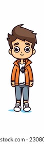 Caricatura de un niño. personaje de caricatura plana, chico elegante, chico de moda aislado de fondo blanco. 2.º personaje masculino de estilo de contorno. ilustración vectorial.
