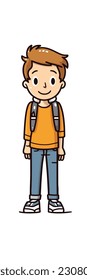 Ein Cartoon-Charakter eines Jungen. flacher Cartoon-Charakter, stylischer Junge, Modejunge einzeln auf weißem Hintergrund. 2d Umriss Stil Männer Charakter. Vektorgrafik.