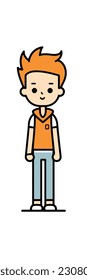 Caricatura de un niño. personaje de caricatura plana, chico elegante, chico de moda aislado de fondo blanco. 2.º personaje masculino de estilo de contorno. ilustración vectorial.