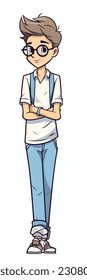 A cartoon character of a boy. flat cartoon character, stylish boy, fashion boy isolated in white background. 2d outline style men character. vector illustration.