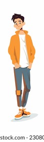 A cartoon character of a boy. flat cartoon character, stylish boy, fashion boy isolated in white background. 2d outline style men character. vector illustration.