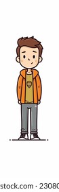 Caricatura de un niño. personaje de caricatura plana, chico elegante, chico de moda aislado de fondo blanco. 2.º personaje masculino de estilo de contorno. ilustración vectorial.