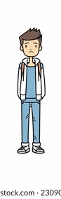 Caricatura de un niño. personaje de caricatura plana, chico elegante, chico de moda aislado de fondo blanco. 2.º personaje masculino de estilo de contorno. ilustración vectorial.