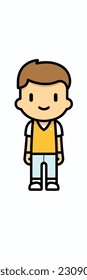Ein Cartoon-Charakter eines Jungen. flacher Cartoon-Charakter, stylischer Junge, Modejunge einzeln auf weißem Hintergrund. 2d Umriss Stil Männer Charakter. Vektorgrafik.