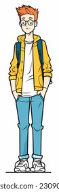 A cartoon character of a boy. flat cartoon character, stylish boy, fashion boy isolated in white background. 2d outline style men character. vector illustration.