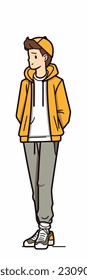 A cartoon character of a boy. flat cartoon character, stylish boy, fashion boy isolated in white background. 2d outline style men character. vector illustration.
