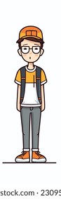 A cartoon character of a boy. flat cartoon character, stylish boy, fashion boy isolated in white background. 2d outline style men character. vector illustration.