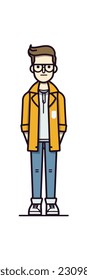 A cartoon character of a boy. flat cartoon character, stylish boy, fashion boy isolated in white background. 2d outline style men character. vector illustration.