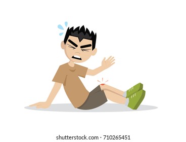 Cartoon character, Boy having a wound on his leg., vector eps10