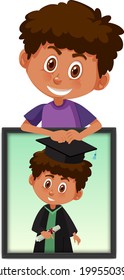 Cartoon character of a boy holding his graduation portrait photo illustration