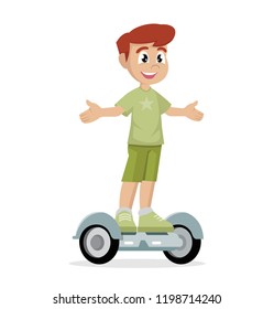 Cartoon character, Boy on self balancing scooter ., vector eps10