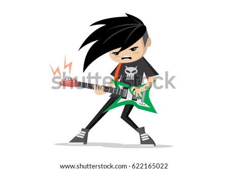 Cartoon character, Boy playing Electric guitars.,vector eps10