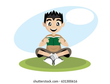 Cartoon character, Boy reading a book., vector eps10