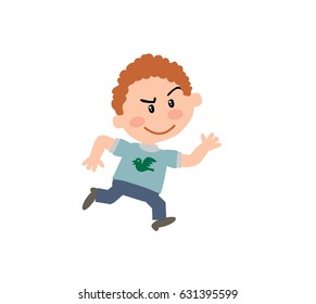Cartoon character boy running; isolated vector illustration.