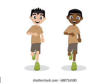 Cartoon character, Boy running on a white background., vector eps10