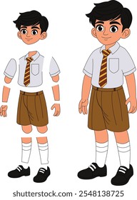 Personaje de dibujos animados de niño con vestido de escuela