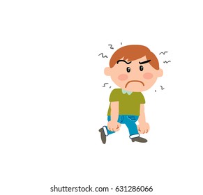 Cartoon character boy, serious; isolated vector illustration.
