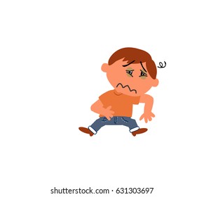 Cartoon character boy sick; isolated vector illustration.