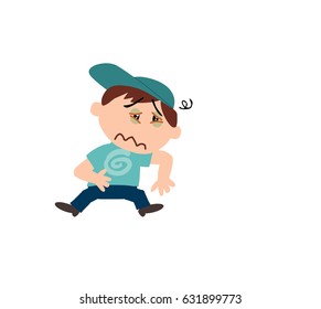 Cartoon character boy sick; isolated vector illustration.