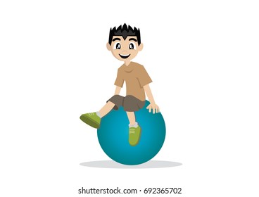 Cartoon character, Boy sitting on a Big ball.,vector eps10