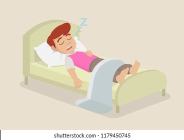 Cartoon character, boy sleeps in his bed.,vector eps10